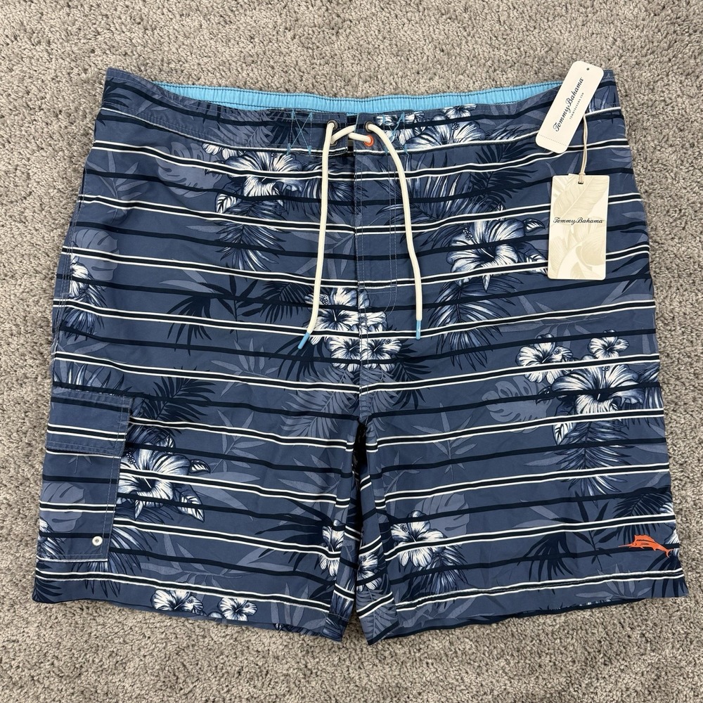 Tommy Bahama Baja Satillo Stripe Board Shorts NWT Men XXL Ocean Deep Swim Trunks